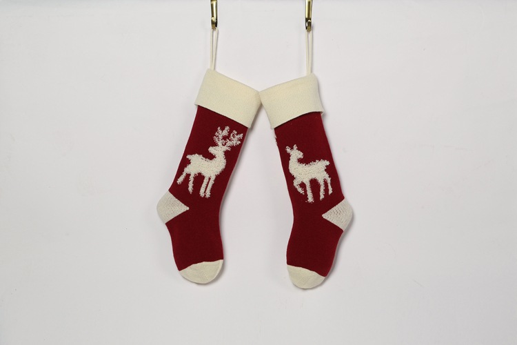 Christmas Stocking with Reindeer Design New Year Gift Bag Knitted Yarn Candy Bag